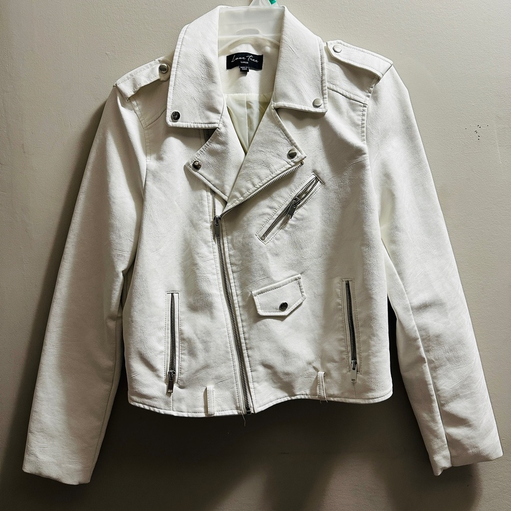 Love Tree White Leather Jacket